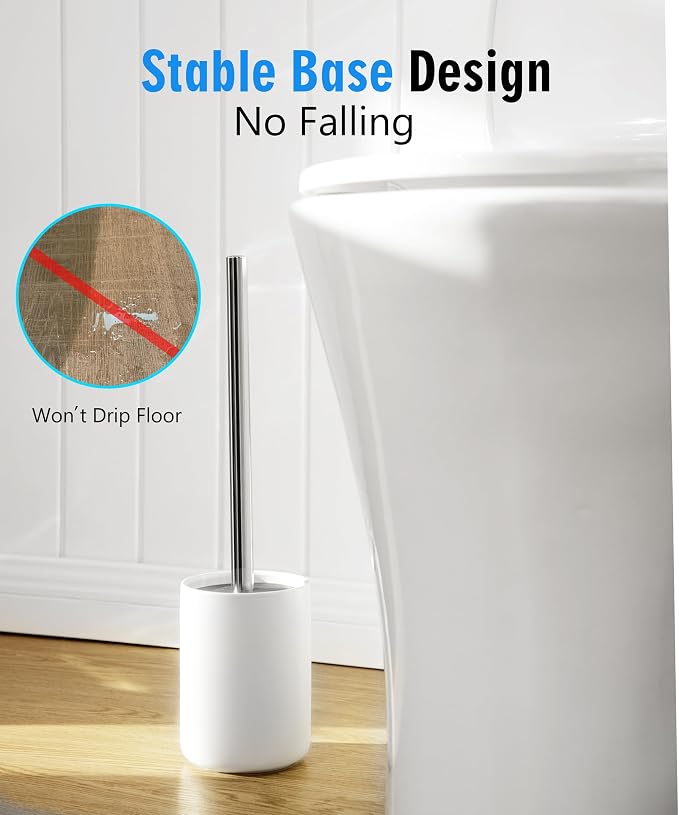 Ceramic Toilet Brush & Holder Set - Freestanding Deep-Cleaning Toilet Bowl Cleaner Brush, Stainless Steel Handle, Small & Sturdy for Storage, Easy to Clean, Non-Scratching