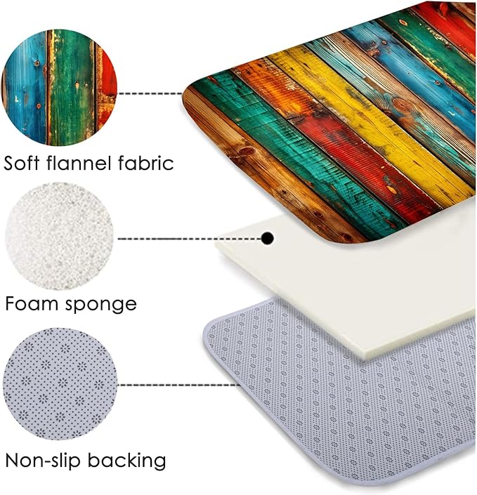 WODEJIA Non Slip Bath Rugs Sponge Foam for Bathroom,Flannel Mat Rug for Living Room, Absorbent MatS for Forlaundry Room and Kitchen, Colored Wooden Board Pattern Welcome Mat 47x18 Inches