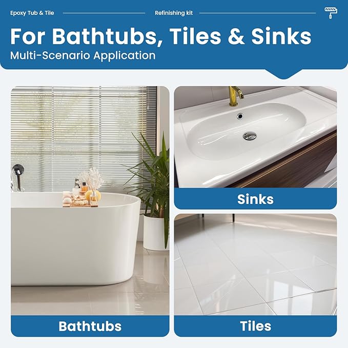 Venry Tub and Tile Epoxy Paint- 2K Bathroom Refinishing Kit, Durable Tub Paint, Waterproof, Quick-Dry, Easy Scraper&Brush Application for Bathtubs, Tiles, and Sinks, Bright Gloss White-1 Bathtub Size