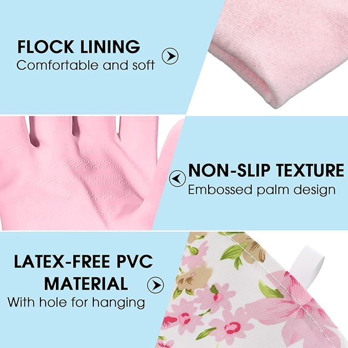 Mimorou 9 Pairs Household Dishwashing Rubber Gloves Long Cuff and Flock Lining Cleaning Gloves Reusable Waterproof