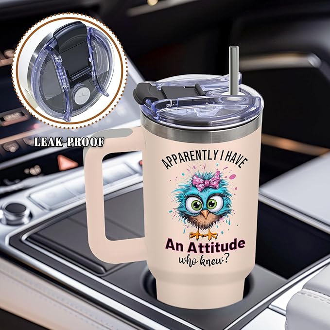 DUUV Sarcastic Tumbler for Women, Apparently I Have an Attitude Who Knew Funny 40 Oz Coffee Mug Tumbler with Handle, Thanksgiving Christmas Birthday Gifts for Coworker, Friend, Sister, 1PCS