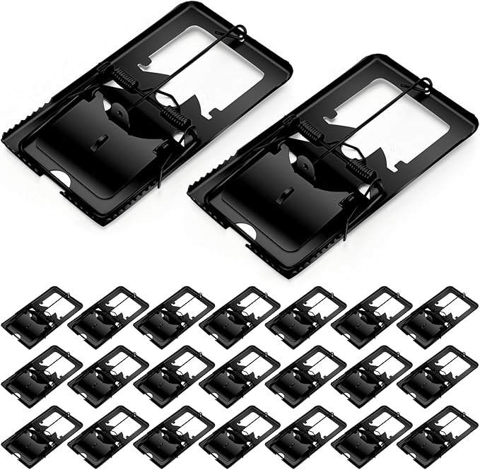 Qualirey 24 Pcs Classic Metal Rat Traps Reusable Mouse Trap Humane Effective Snap Rat Killer that Work for Indoor Outdoor Mice Voles and Small Rodents Control(Black)