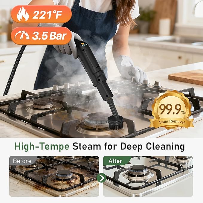 14 IN 1 Steam Mop, 1.6L Detachable Handheld Steam Cleaner with 45 Accessories, 2500W Multipurpose Steamer Cleaning for Home,Floors,Tile,Grout,Upholstery,Carpet,Car,15S Fast Heat-Up