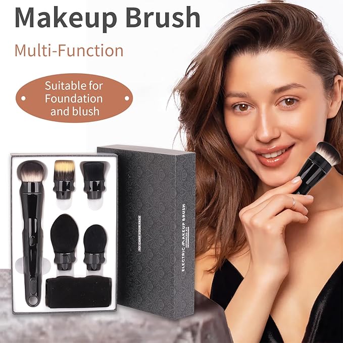 Electric Rotating Makeup Brush Set - Professional 360° Spinning Foundation Blending Tool with 5 Replaceable Brush Heads, 2 Speeds & USB Rechargeable - Ideal Beauty Gift for Women