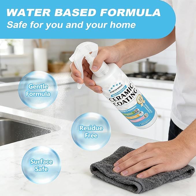 Ceramic Coating Spray – Shine, Seal & Protect Stainless Steel, Glass, Kitchen & Bath – Repels Fingerprints, Water Spots & Grime – Multi-Surface Sealant for Countertops, Sinks & More, 17.32oz
