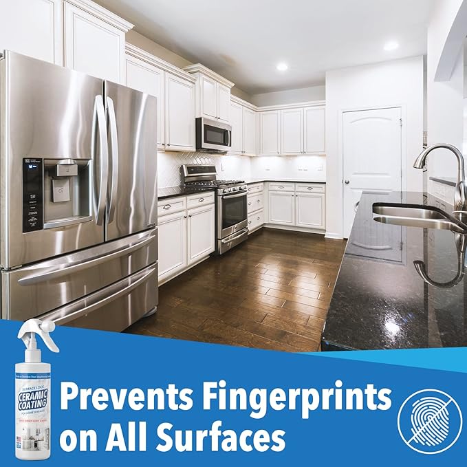 Surface Lock Ceramic Coating for Stainless Steel Appliances — Home Ceramic Spray That Shines, Seals & Protects, Repels Water & Stains, Fingerprint Protector for Kitchen Countertops & Bathroom, USA