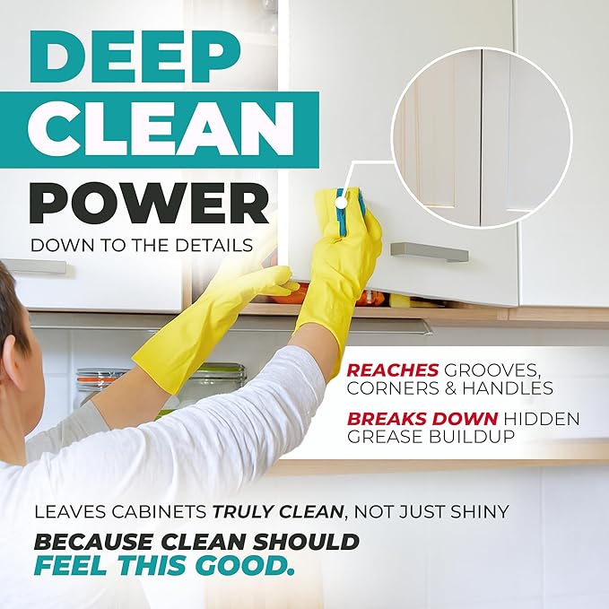 Kitchen Cabinet Cleaner – Gentle, Residue-Free and Effective Everyday Degreaser & Grime Remover for Wood, Painted and Finished Furniture - Complete with Cleaning Brush & Cabinet Cleaner Spray 32oz