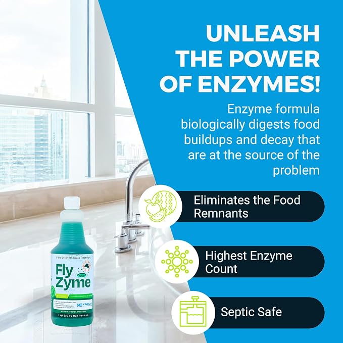 Fly-Zyme, Highly Concentrated Enzyme Drain Cleaner for Pipes & Fruit Flies, Citronella Scented Organic Waste Degrader & Odor Neutralizer, 32 fl oz, Pack of 2