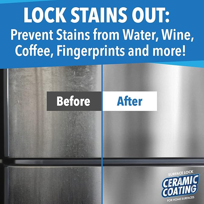 Surface Lock Ceramic Coating for Stainless Steel Appliances — Home Ceramic Spray That Shines, Seals & Protects, Repels Water & Stains, Fingerprint Protector for Kitchen Countertops & Bathroom, USA