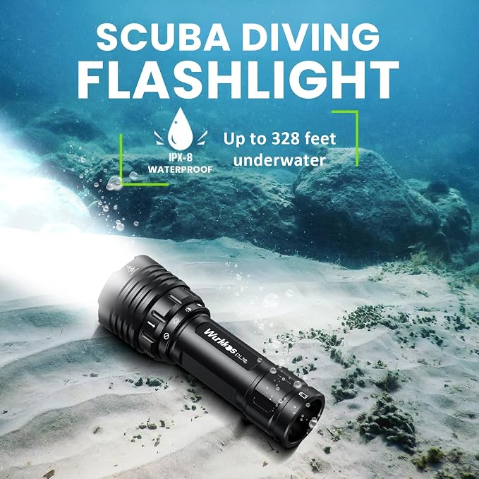 Wurkkos DL30 Dive Light Rechargeable, 3600 Lumens Super Bright Scuba Diving Light, IPX-8 Waterproof Flashlight, 100m Underwater Lights for Night Diving Cave Snorkeling Submersible Safety Lights
