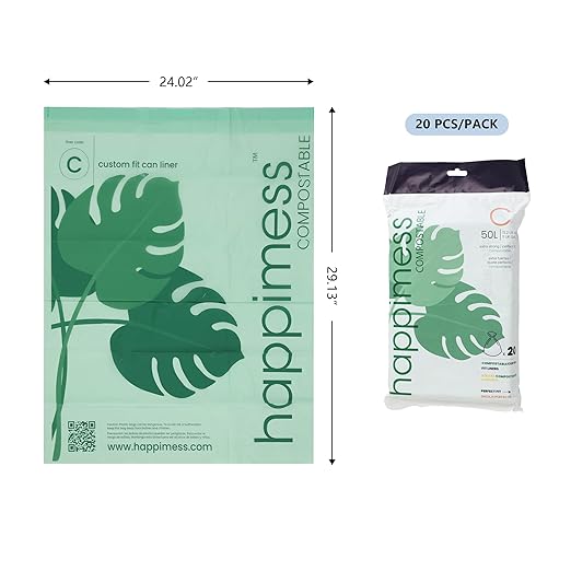 happimess 13.2 Gallon (50L) Drawstring Trash Bags, Unscented, Green, Liners for Kitchen and Household, Custom Fit 40 Count (2 Packs of 20 Liners) HPM3000C-G-2SET