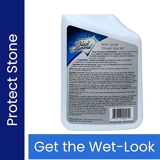 Wet Look Natural Stone Sealer. Durable, Long-Lasting Gloss Protection. Interior and Exterior Pavers, Slate, Sandstone, Travertine, Flagstone, Driveways, Garage Floors, etc. Black Diamond Stoneworks