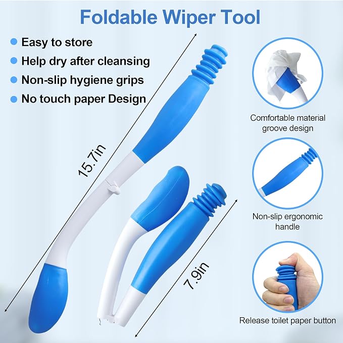Electric Portable Bidet Toilet Aids Wiper Tool Set, Orange | 2-in-1 travel hygiene kit 15.7" extended length wiping tools 1600mAh Long-lasting Battery USB-C Rechargable IPX7 Waterproof