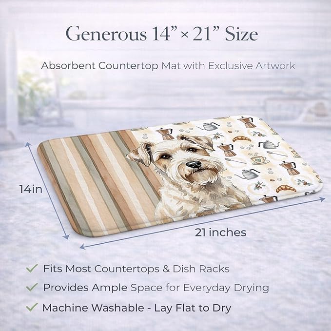 Caroline's Treasures Sealyham Terrier Coffee Bar Dish Drying Mat Absorbent Dish Drying Mat Pad for Kitchen Counter Dish Drainer Mat for Countertop, 14 x 21", Multicolor