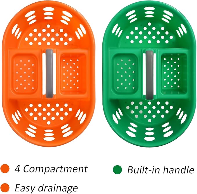 SIMPLYKLEEN Large Shower Caddy Portable 2PC - Made in USA Plastic Jumbo Size Dorm Storage Candy Tote with Handle Shower Organizer for Bathroom, Pantry, Kitchen, College Dorm, Green/Orange