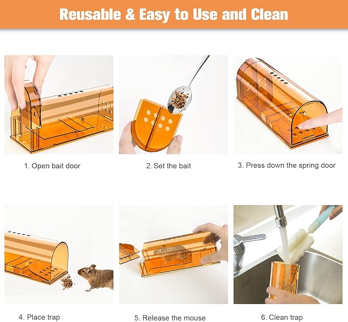 4 Pack Humane Mouse Traps Indoor for Home, Live Mouse Traps No Kill, Reusable Mice Small Rat Trap Catcher for House & Outdoors