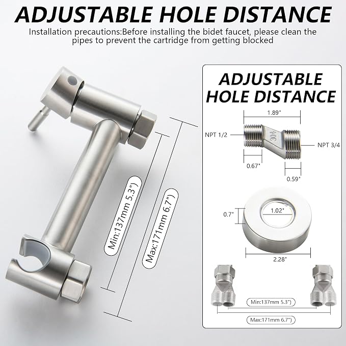 Warm Water Bidet Sprayer for Toilet with Hot and Cold Mixing Valve, Stainless Steel Wall Mount Round Handheld Bidet Attachment Set, Brush Nickel