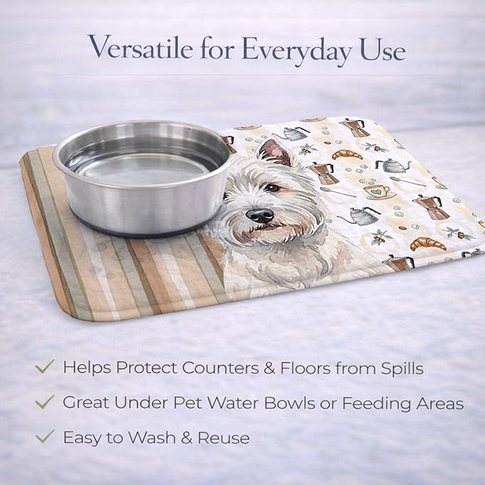 Caroline's Treasures Westie Coffee Bar Dish Drying Mat Absorbent Dish Drying Mat Pad for Kitchen Counter Dish Drainer Mat for Countertop, 14 x 21", Multicolor