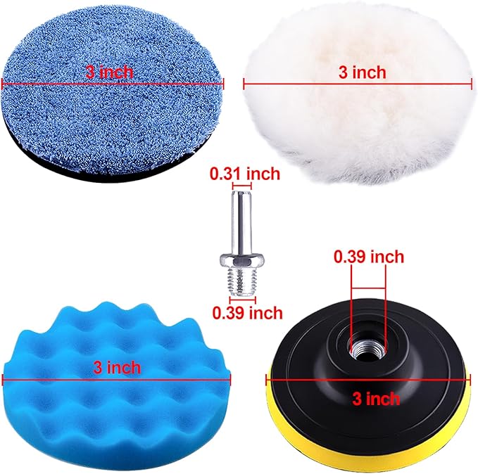SIQUK 17 Pieces 3 Inch Buffing Pads Foam Polishing Pad Wax Buffer Polish Pads Bonnets Car Polishing Buffing Pad Buffer Attachment for Drill