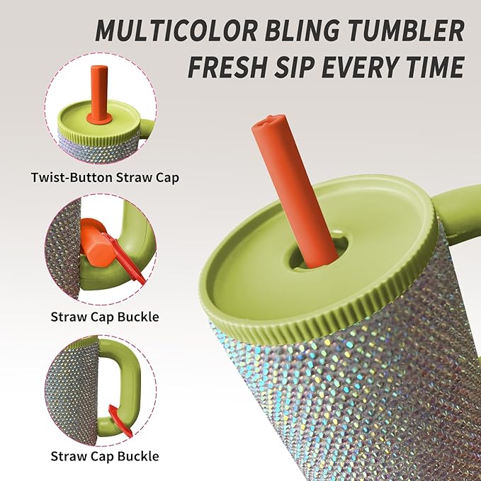 HWISDMIG 40oz Tumbler with Handle-Glitter Rhinestones Tumbler Bling Cups Stainless Steel Water Bottle Diamond Studded Tumbler for Women-Birthday Gifts for Women, Mom, Girlfriend (Forest)