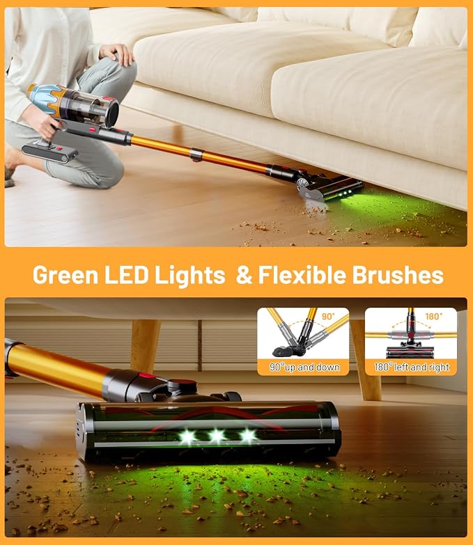 KARDV Cordless Vacuum Cleaner, 45Kpa/550W Stick Vacuum with Touch Screen, Max 65Mins Vacuum Cleaners for Home, Upgraded Green Light & Anti-Tangle Wireless Vacuum for Pet Hair/Carpet/Hardwood Floor