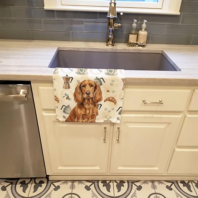 Caroline's Treasures Boykin Spaniel Coffee Bar Kitchen Towel Velour Plush Front and Cotton Loop Back Machine Washable