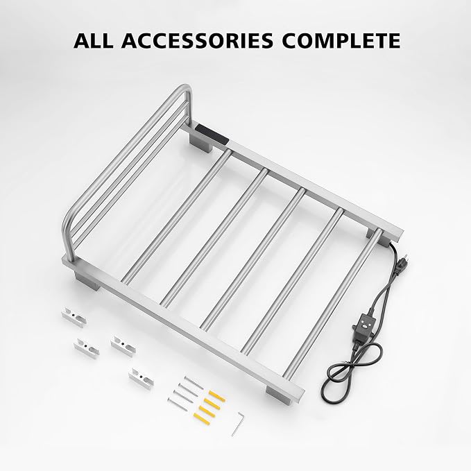 Heated Towel Racks for Bathroom, Hot Towel Warmer with 24hr Timer Stainless Steel Wall Mounted Electric Towel Warmers for Bathroom (Nickel, 5-Bar)