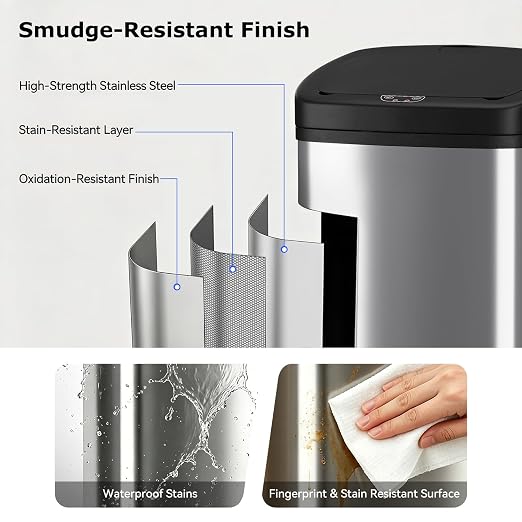 BestOffice 22 Gallons Automatic Sensor Large Kitchen Trash Can with Stainless Steel, Touchless Garbage Bin with Lid for Kitchen, Home, Office Waste Bin 82L
