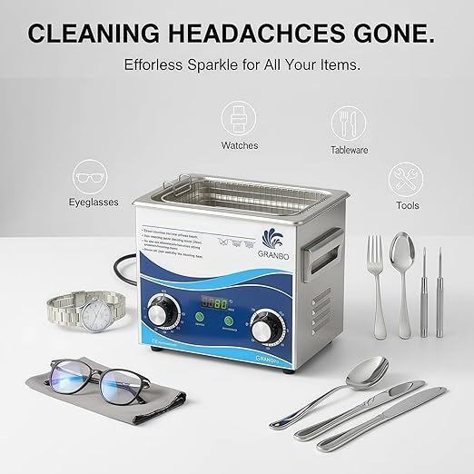 Granbo Ultrasonic Cleaner 3.2L 120W Ultrasonic Jewelry Cleaner 40kHz with Heater Timer and Degassing, 110V Sonic Cleaner with Knobs, Lab Ultrasonic Cleaner for Jewelry Eyeglass Dental Parts Cleaning