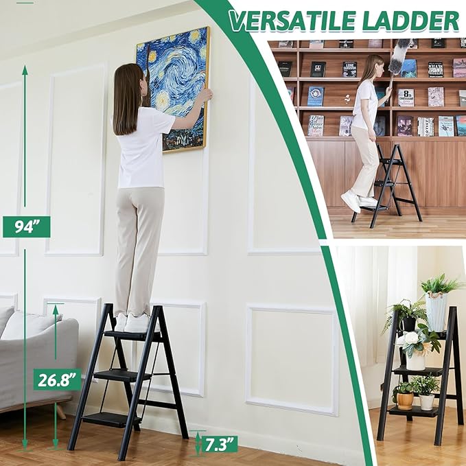 Folding 3 Step Ladder & Microfiber Duster Kit 6 Pcs