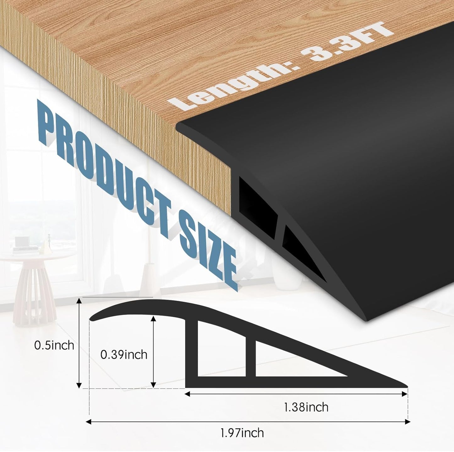 Floor Transition Strip Door Threshold 39" Floor Transition Reducer Trim on The Edges Threshold Strip Self Adhesive Suitable for Doorways, Tiles, Carpet