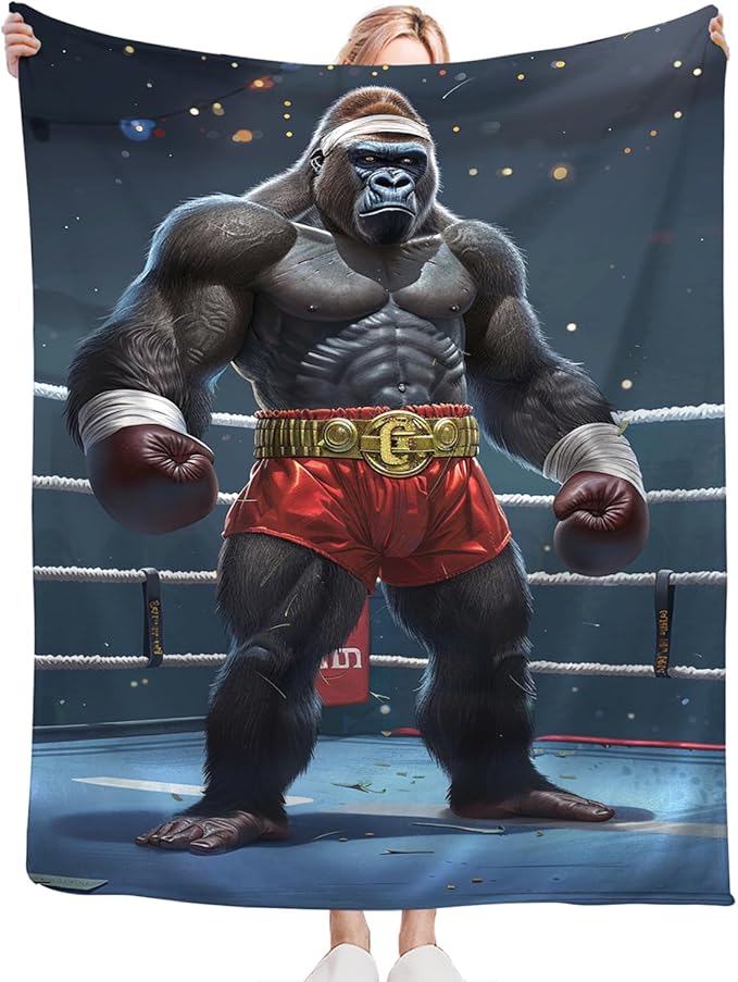 Tijuboni Gorilla Boxing Throw Blanket Funny Boxing Gifts for Men Women Boys Girls Kids Adults Soft Flannel Fleece Blanket for Couch Sofa Bed Home Decor 40"x50"