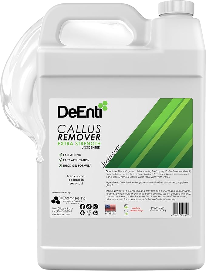 DeEnti Callus Remover for Feet, Extra Strength Foot Callus Remover Gel, 128oz Gallon Salon Grade Bulk Pedicure Supplies for Dry Skin, Cracked Heel, Professional Strength Foot Care, Unscented