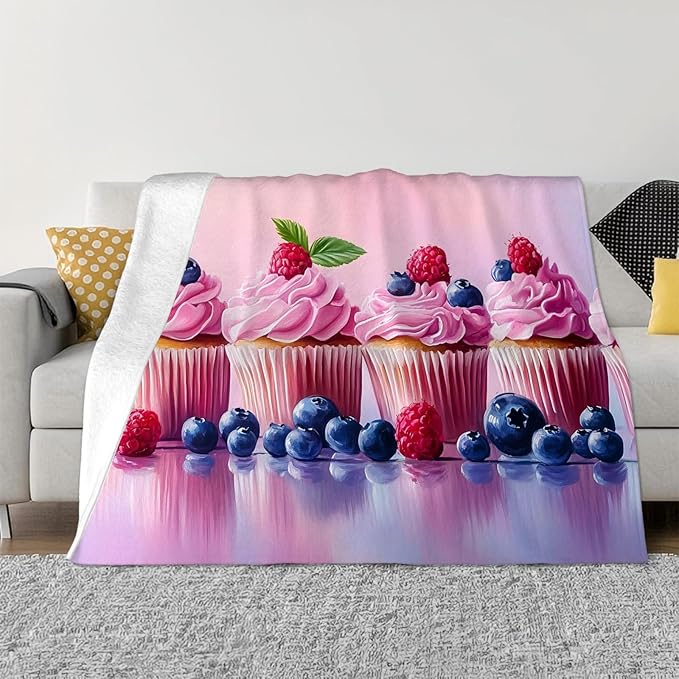Tijuboni Pink Cupcakes Throw Blanket Dessert Gifts for Girls Women Boys Men Kids Adults Soft Flannel Fleece Blanket for Couch Sofa Bed Home Decor 50"x60"