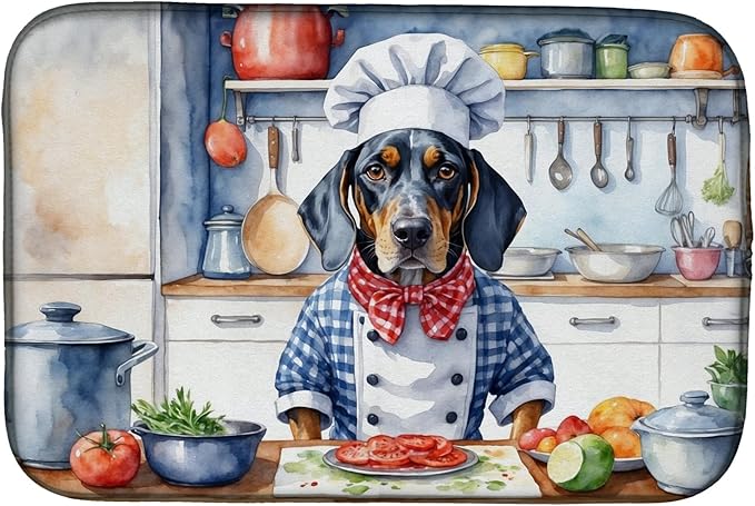 Caroline's Treasures DAC6211DDM Bluetick Coonhound The Chef Dish Drying Mat Absorbent Dish Drying Mat Pad for Kitchen Counter Dish Drainer Mat for Countertop, 14 x 21", Multicolor