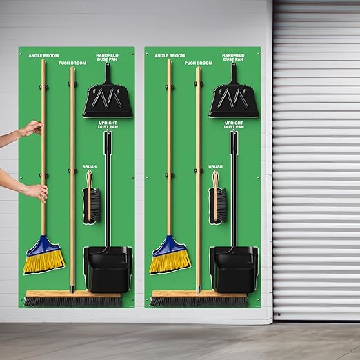 Clean & Sweep 5S Shadow Board/Wall Mount Broom Holder, 68" x 30" Board, 5S Cleaning Station - Board Only, Tools Sold Separately, Made in The USA by AccuformNMC, Green/Black, PSB714GNBK