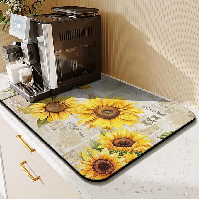 Kitchen Countertop Dish Drying Mat,Super Absorbent Coffee Bar Mat for Maker Espresso Machine, Anti-Slip Accessories for Kitchen Countertops 23x15 Inch