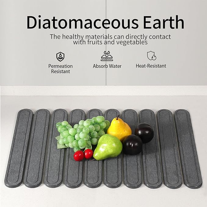 Stone Dish Drying Mat for Kitchen Counter, Quick Dry Stone Mat Kitchen for Dishes Bottles Cups, Large Foldable Diatomaceous Earth Dish Drying Mats Mat