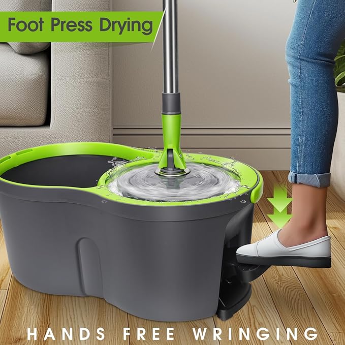 Masthome Spin Mop Bucket System with 3 Mop Pads & Sponge Mop with 3 Absorbent PVA Mop Refills for Floor Cleaning