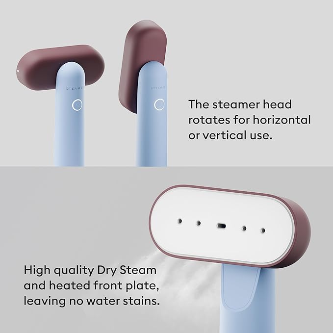 Steamery Travel Steamer Cirrus Lite, 1200W, Steam Output 16g/min, Heat up 18 Seconds, Portable & Packable, Rotating Steam Head, Dry Steam Technology (Sky and Terra)