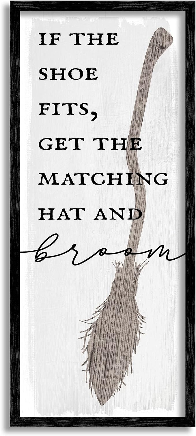 'If Shoe Fits Get Matching Broom Halloween'| Framed Giclee Art | Stupell Industries | Black, 10 x 24 Inches, Easy to Hang and Sturdy, Made in USA, by Lil' Rue