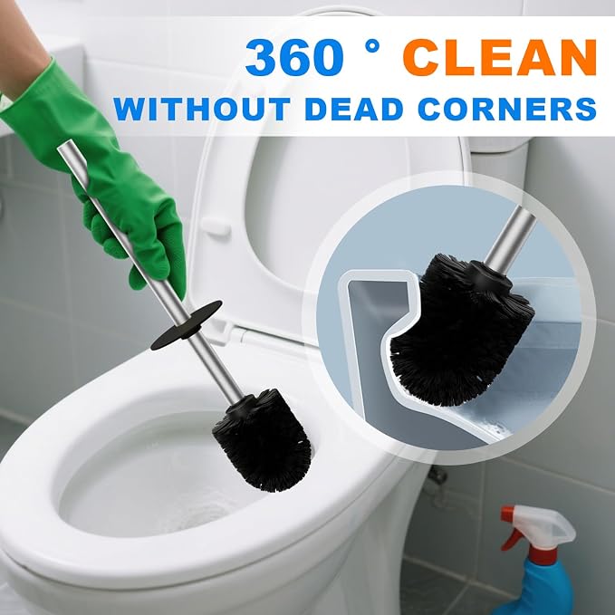 304 Stainless Steel Toilet Brush and Brush Holder Set, Circular Floor Toilet Brush Holder, Long Handle, Bathroom Heavy-Duty Cleaner, High-End Cylinder Wall, 2 Brush Head (Brushed) YIGUANXIN
