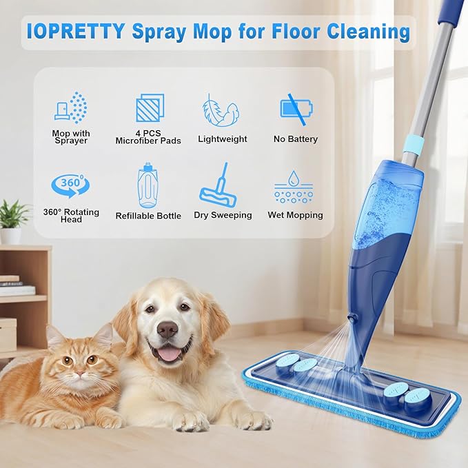 Microfiber Hardwood Floor Mop with 4 Washable Pads & 520ML Refillable Bottle Bundle