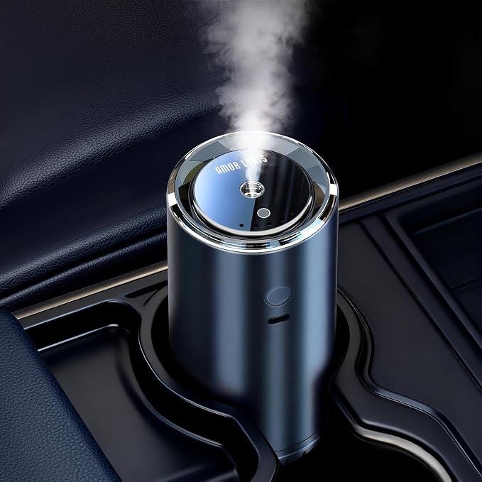 Smart Car Air Freshener, Car Air Freshener Diffuser with 100ml Perfume, Long Lasting Lasts 6 Months, RGB Music Syncing Light, Auto On/Off, 5 Adjustable Rechargeable Aroma Diffuser, New Car Smell