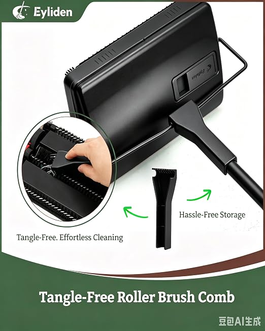 Eyliden X-Large Carpet Sweeper - Quiet Manual Sweeper for Carpets & Rugs | 1 Extra Refill Roller Brush, Non-Electric, Hand Push, Quietly Cleans Debris and Messes, Restaurant Roller Broom, Mint