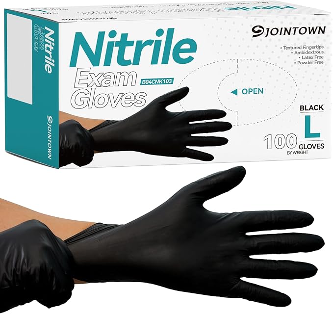 Jointown 5.5 Mil Nitrile Exam Gloves, Medical Black Gloves Disposable Latex Free Medium Powder-Free For Exam, Mechanic
