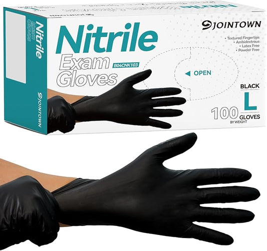 Jointown 5.5 Mil Nitrile Exam Gloves, Medical Black Gloves Disposable Latex Free Medium Powder-Free For Exam, Mechanic