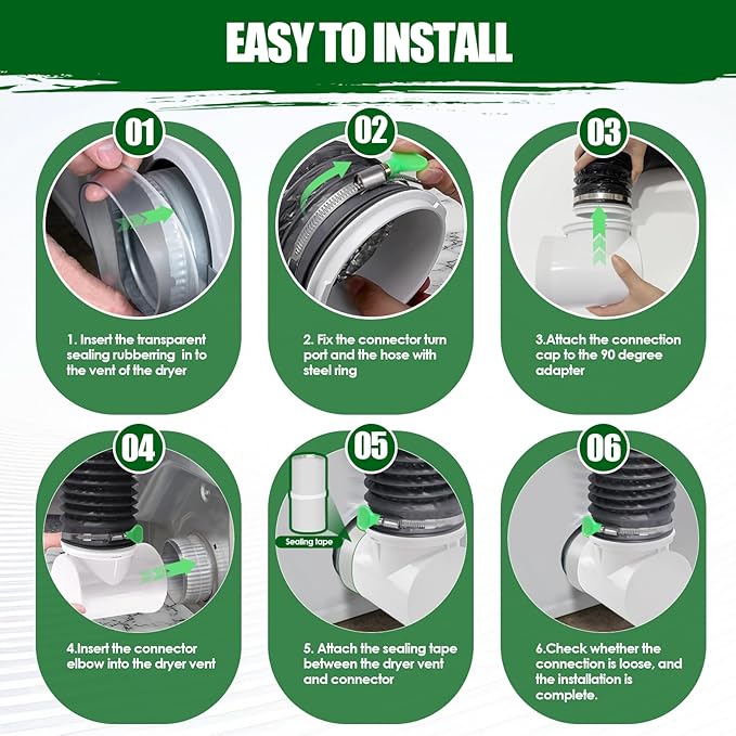 Dryer Vent Hose for Tight Space, 4 Inch 6-Layer Aluminum Flexible Dryer Vent Hose with 90 Degree Dryer Vent Elbow Dryer Hose Vent Kit Dryer Vent Connector Kit Indoor Outdoor