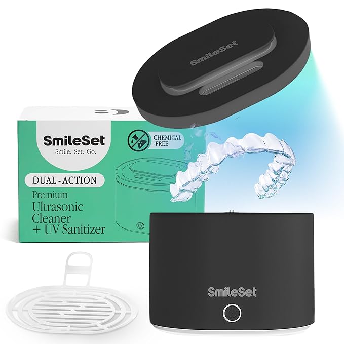 Premium 42000 Hz Ultrasonic Cleaner 200 ml with Sanitizer for Clear Aligners, Retainers, Mouthguards, Dentures, & Night Guards – Deep Cleaning Dental Appliance Cleaner - Black