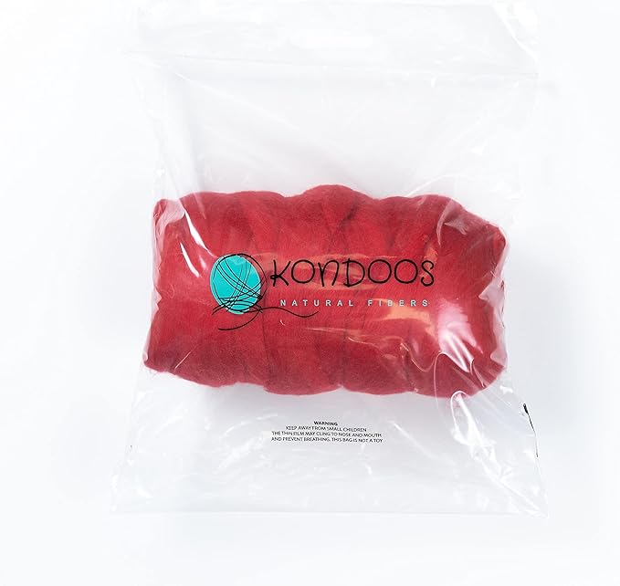 Colored Natural Wool roving, 1 lb. Best Wool for Needle Felting, Wet Felting, handcrafts and Spinning. (Red, 1 lb)